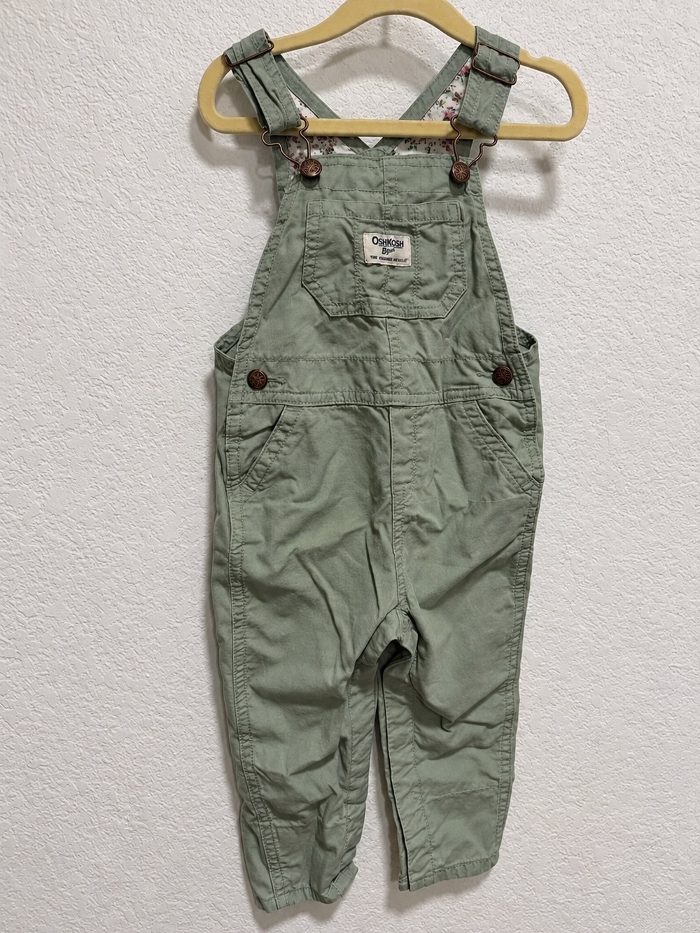 OshKosh B'gosh Light Green Kids Overalls with Floral Lining - fall 18